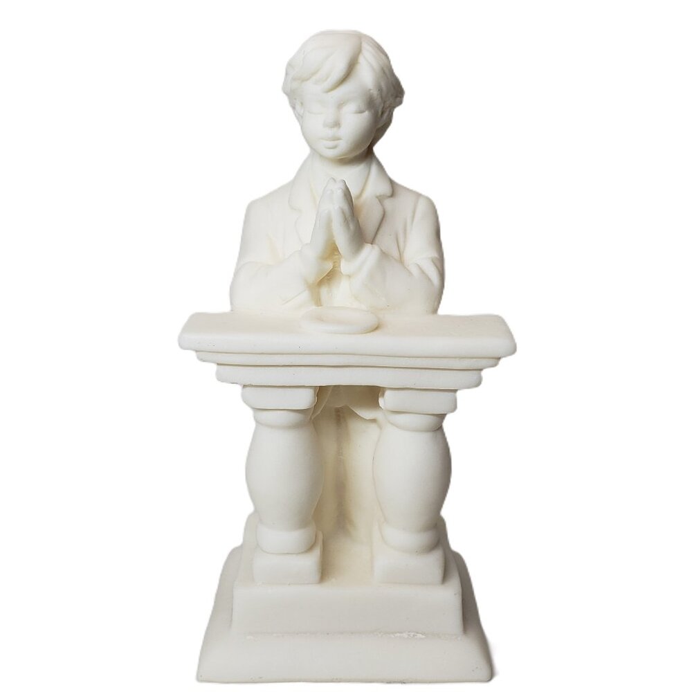 First Communion Figurine Keepsake Kneeling Young Boy Child Praying Altar Signed